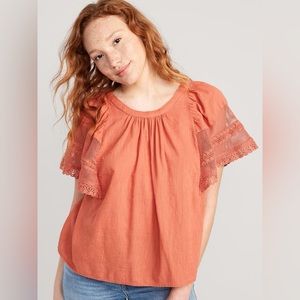 Old Navy Crochet Flutter-Sleeve Swing Top for Women (L)
